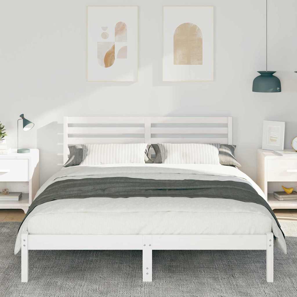 Sengestamme med hodegjerde Hvit 150 x 200 cm Massiv furu