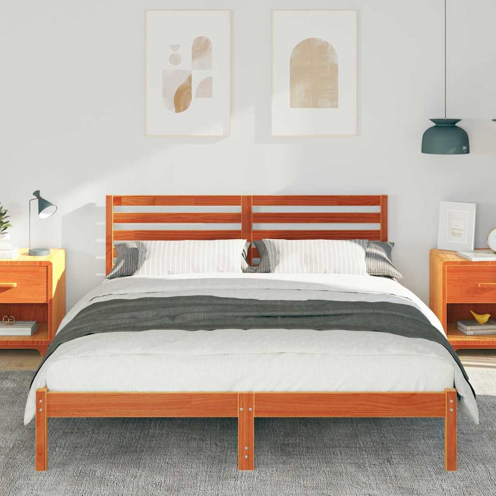 Sengestamme med hodegjerde Vokset Brun 150 x 200 cm Massiv furu