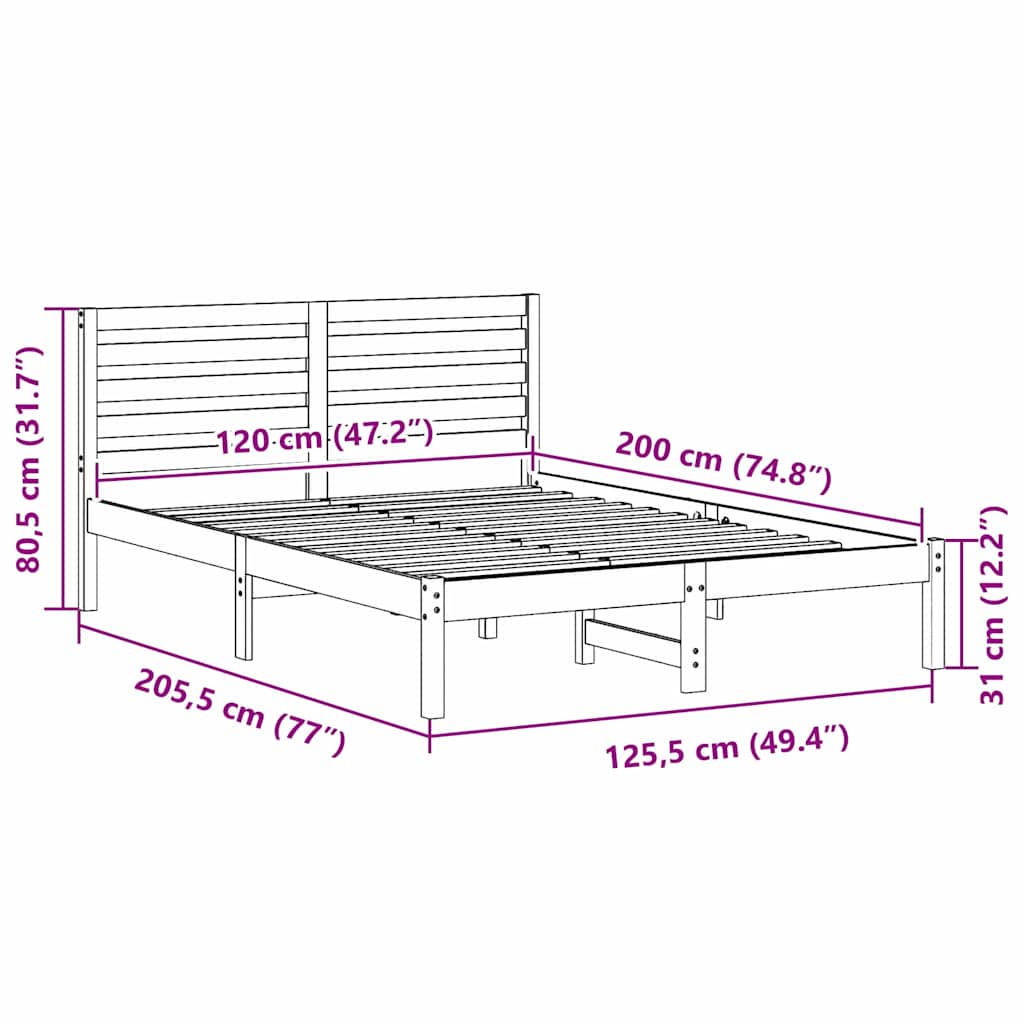 Sengestamme med hodegjerde Hvit 120 x 200 cm Massiv furu