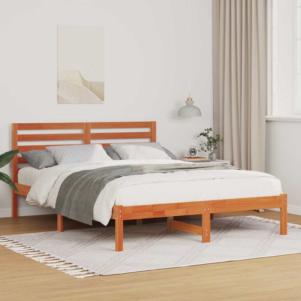 Sengestamme med hodegjerde Voksbrun 140 x 190 cm Heltre furu