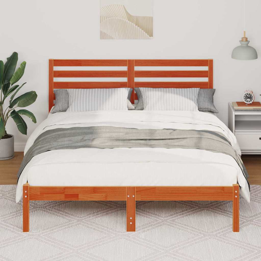 Sengestamme med hodegjerde Vokset Brun 135 x 190 cm Massiv furu