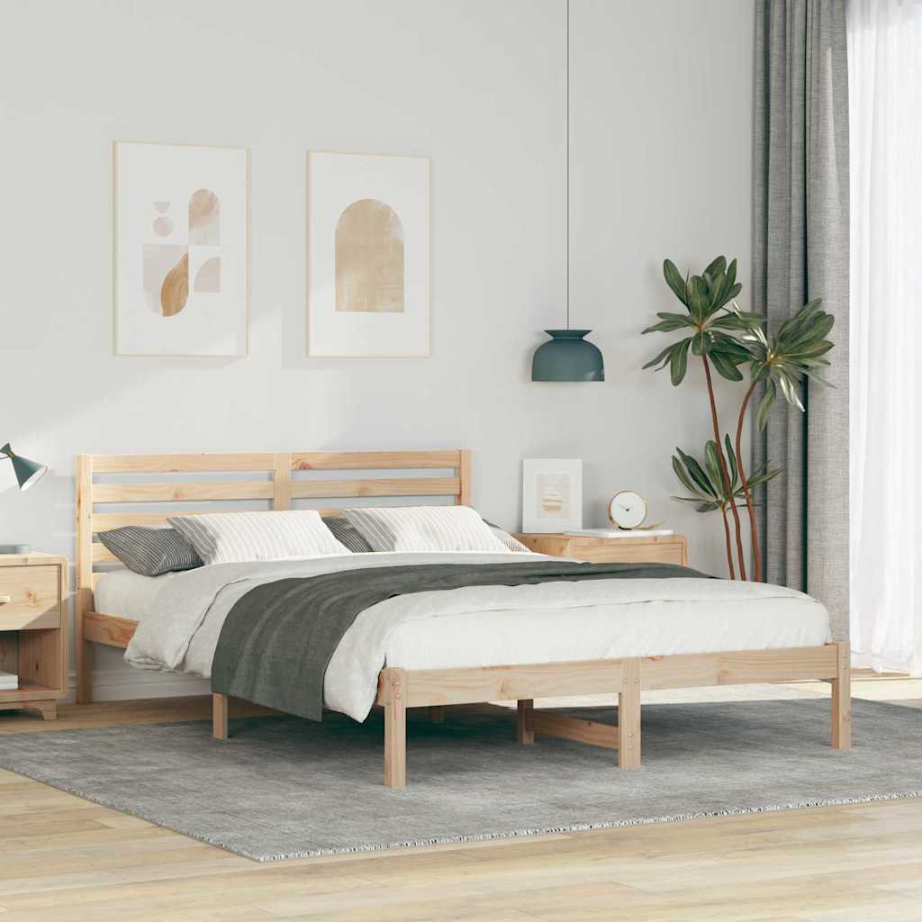 Sengestamme med hodegjerde Brun 140 x 210 cm Massiv furu