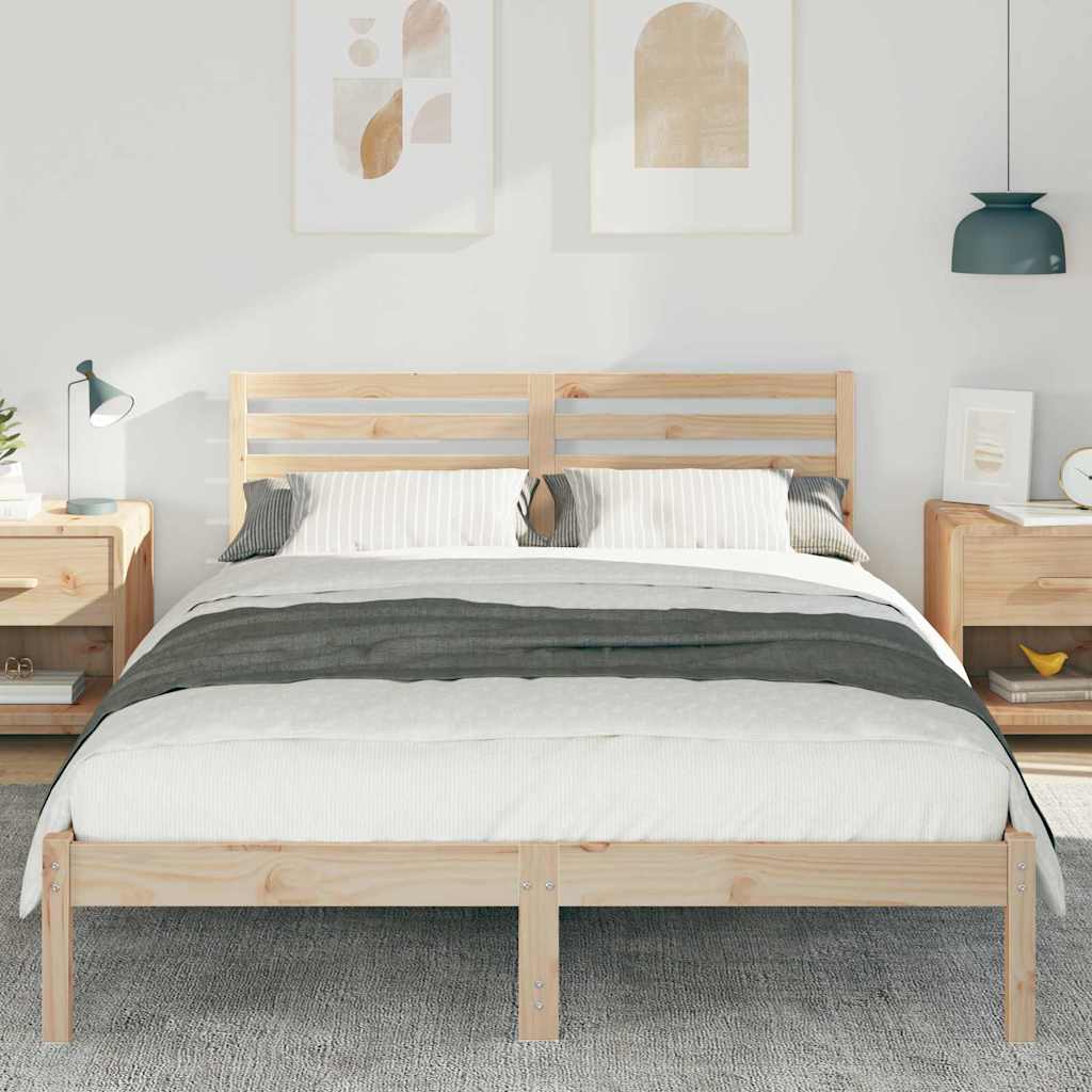 Sengestamme med hodegjerde Brun 140 x 210 cm Massiv furu