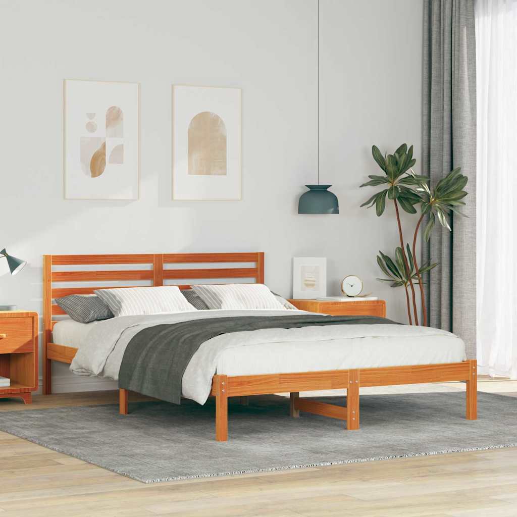 Sengestamme med hodegjerde Vokset Brun 140 x 210 cm Massiv furu