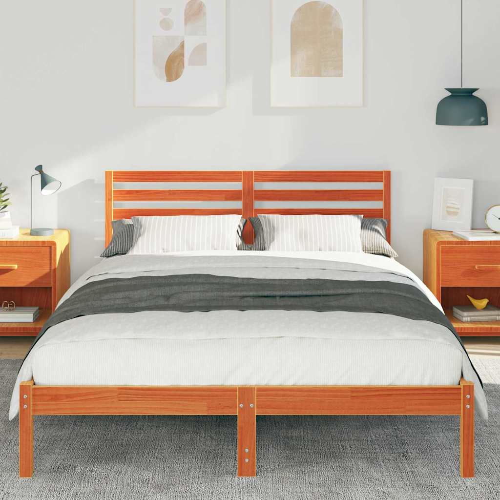 Sengestamme med hodegjerde Vokset Brun 140 x 210 cm Massiv furu