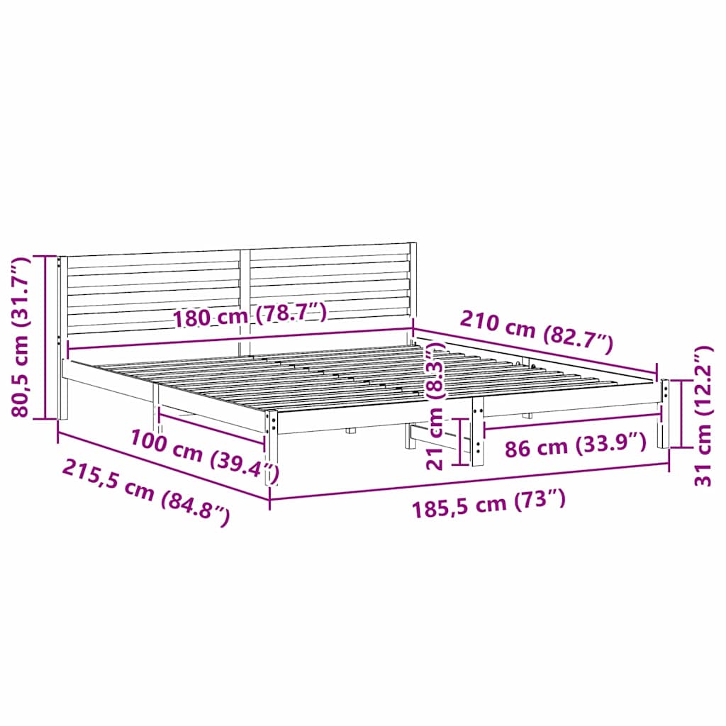 Sengestamme med hodegjerde Brun 180 x 210 cm Massiv furu