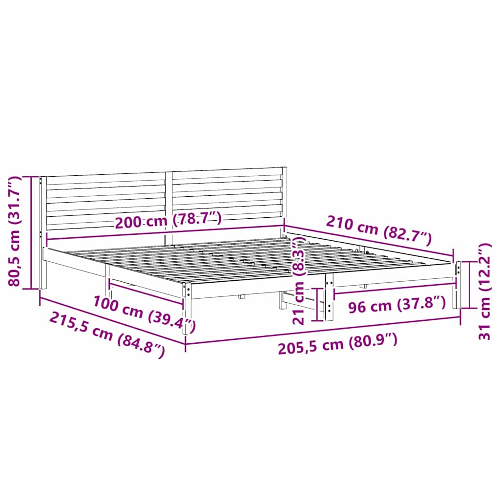 Sengestamme med hodegjerde Hvit 200 x 210 cm Massiv furu