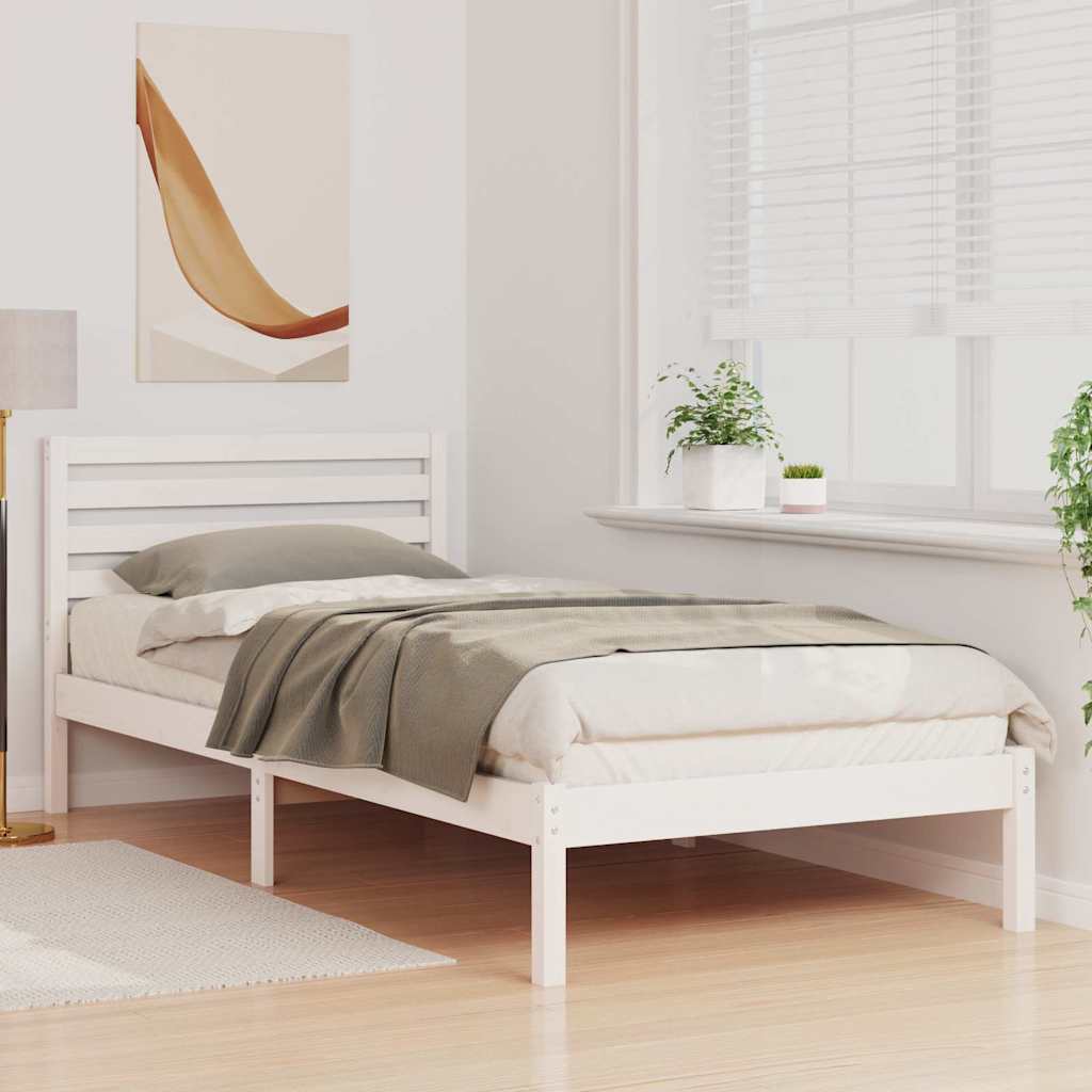 Sengestamme med hodegjerde Hvit 90 x 220 cm Massiv furu