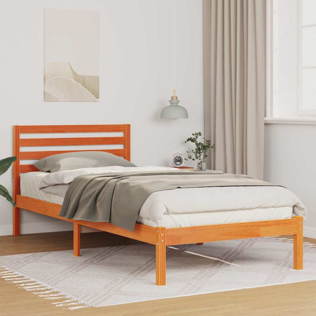 Sengestamme med hodegjerde Voksbrun 90 x 220 cm Heltre furu