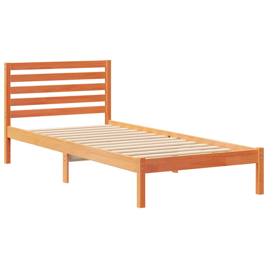 Sengestamme med hodegjerde Voksbrun 90 x 220 cm Heltre furu