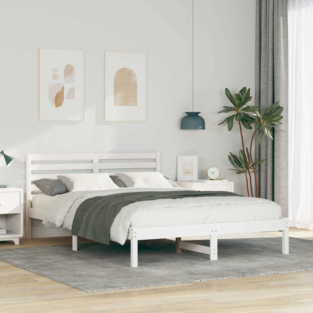 Sengestamme med hodegjerde Hvit 140 x 220 cm Massiv furu