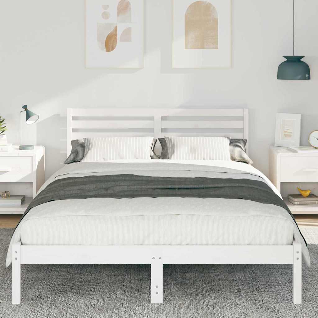 Sengestamme med hodegjerde Hvit 140 x 220 cm Massiv furu