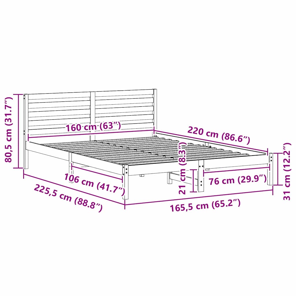 Sengestamme med hodegjerde Hvit 160 x 220 cm Massiv furu