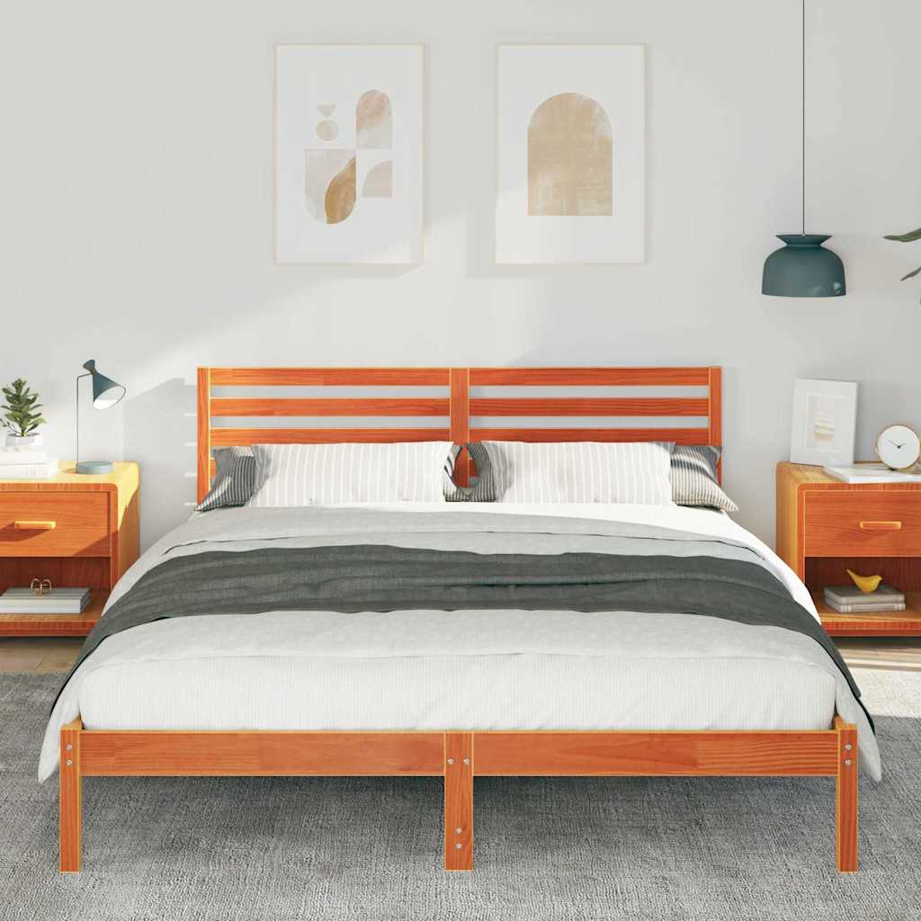 Sengestamme med hodegjerde Vokset Brun 160 x 220 cm Massiv furu