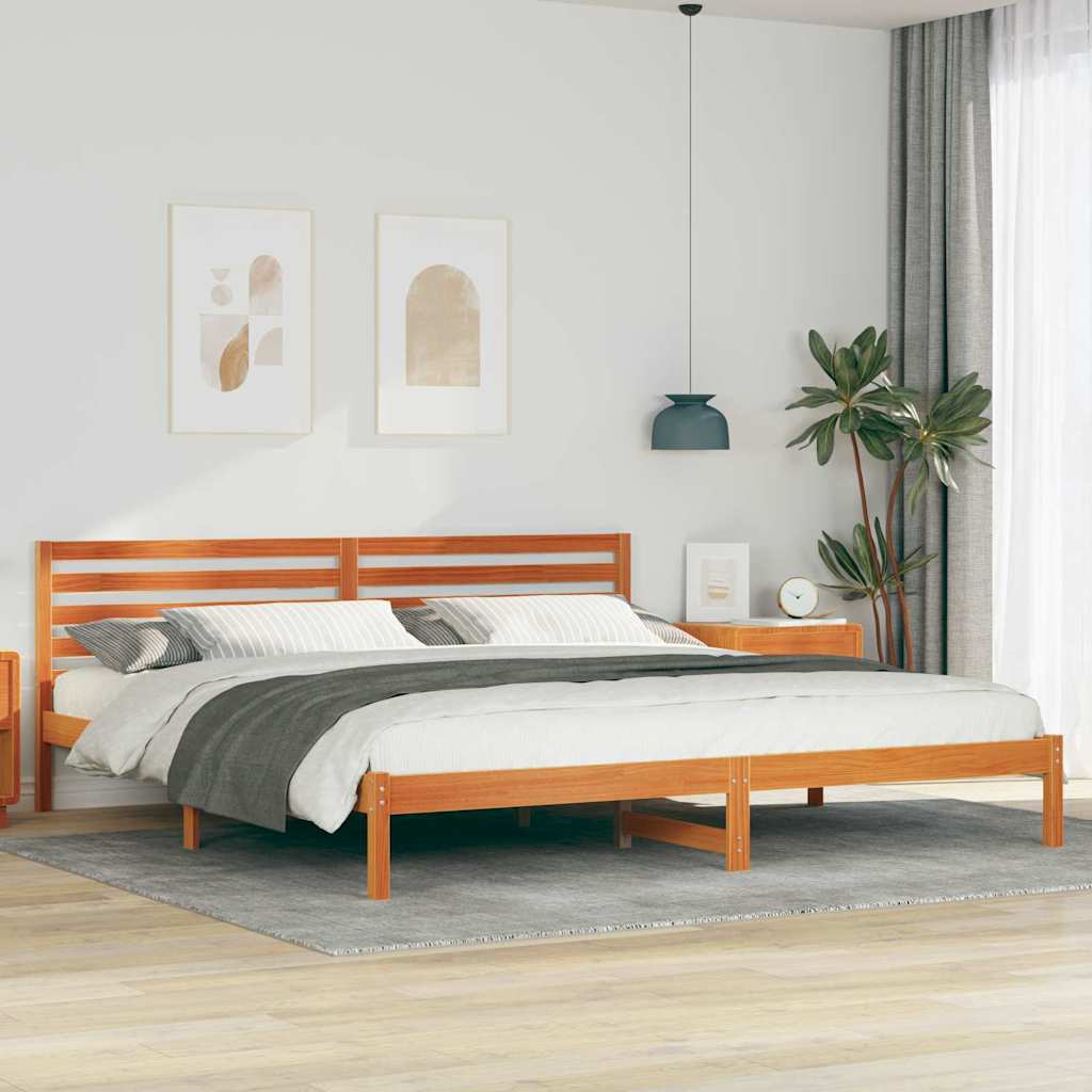 Sengestamme med hodegjerde Vokset Brun 180 x 220 cm Massiv furu