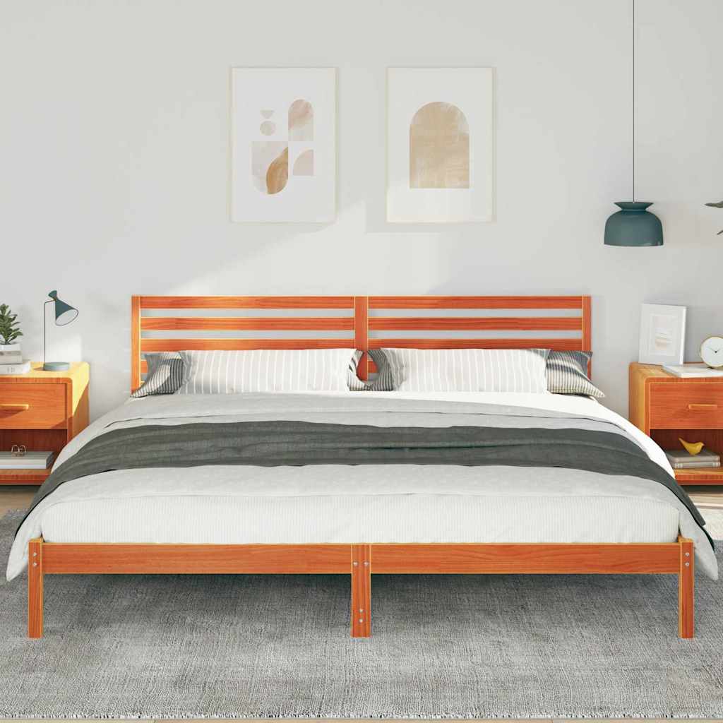 Sengestamme med hodegjerde Vokset Brun 180 x 220 cm Massiv furu