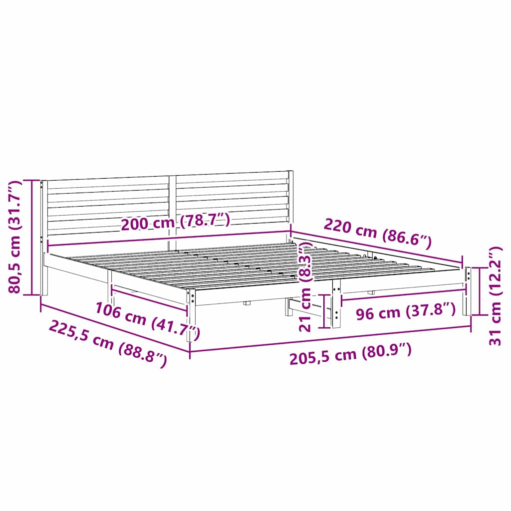 Sengestamme med hodegjerde Hvit 200 x 220 cm Massiv furu