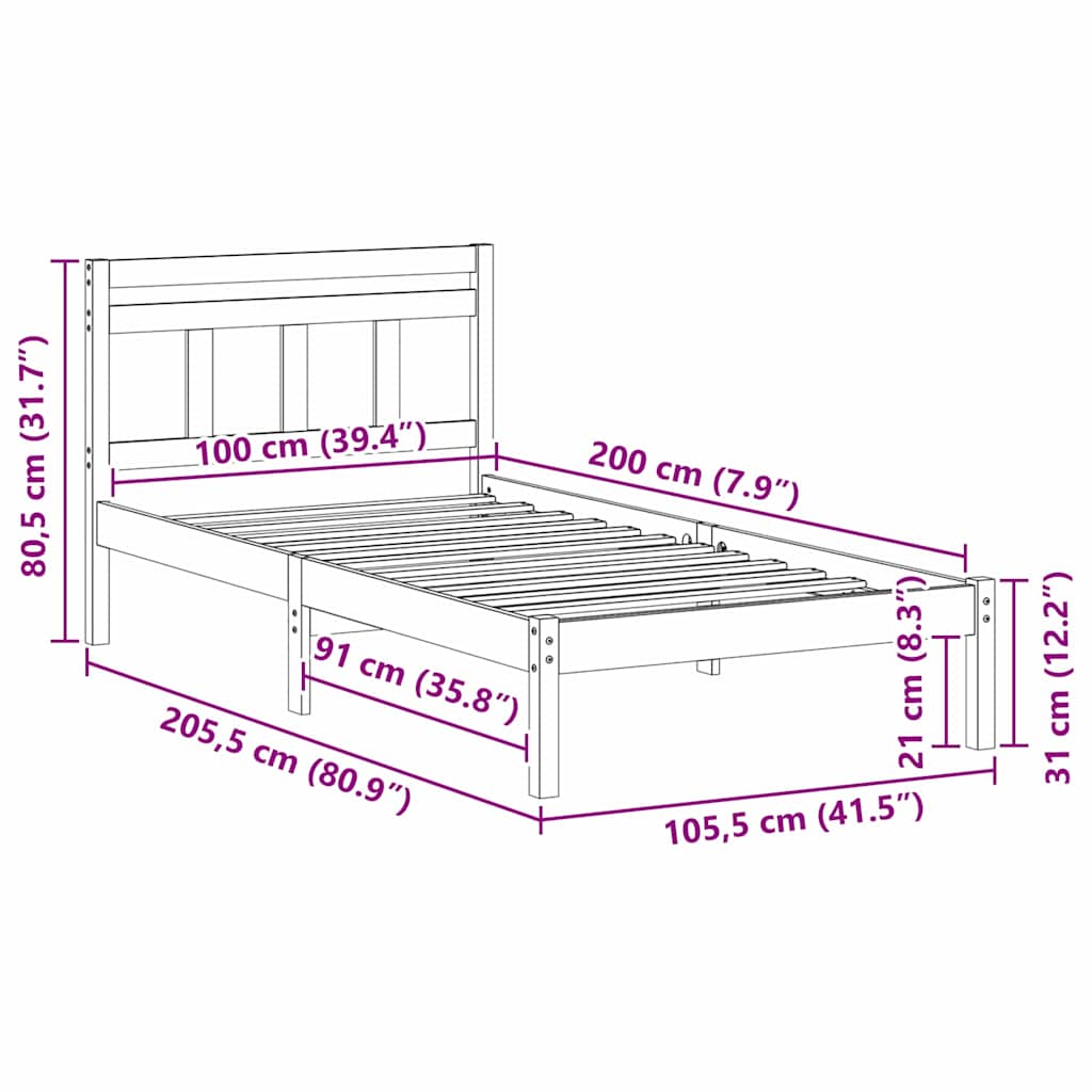 Sengestamme Brun 100 x 200 cm Massiv furu