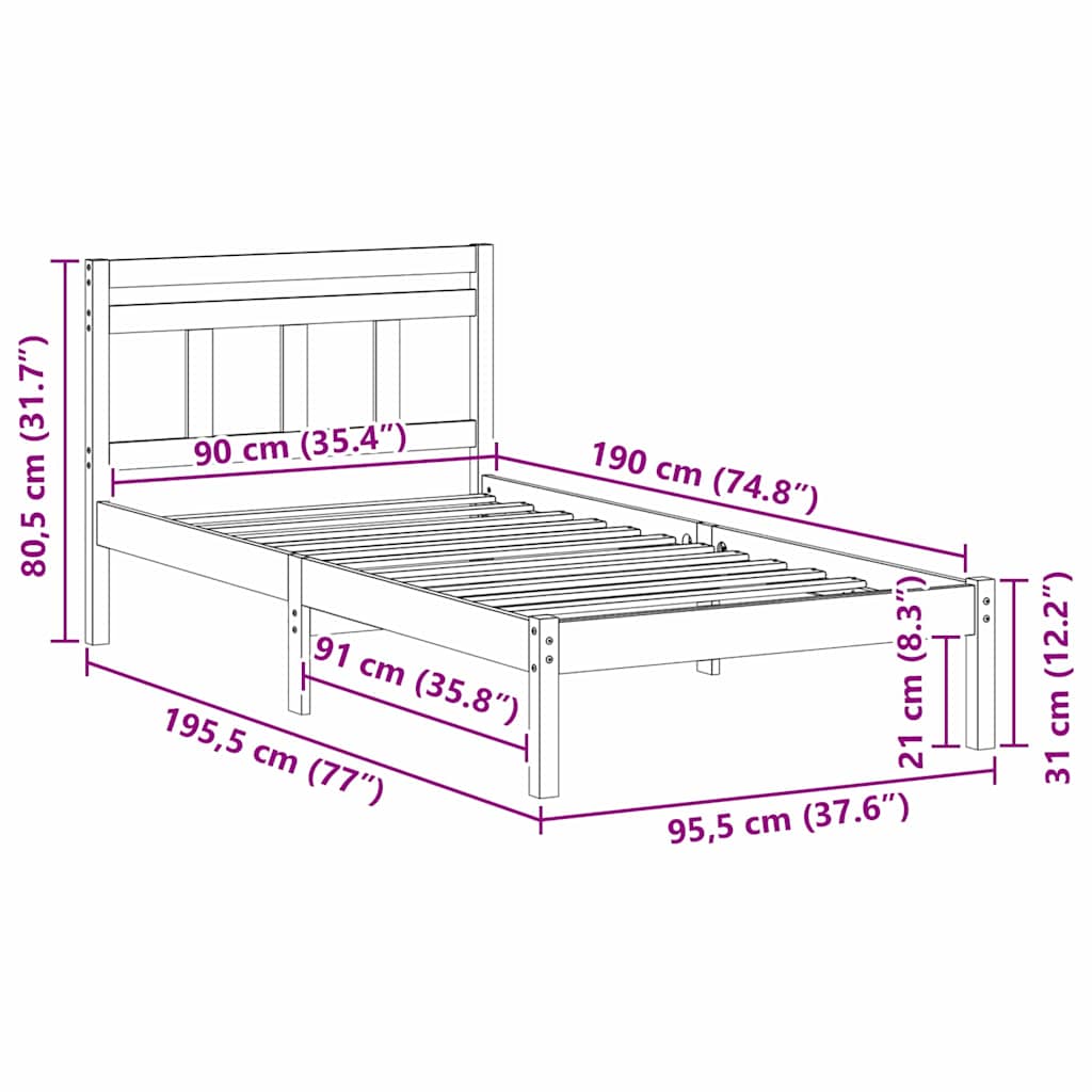 Sengestamme Brun 90 x 190 cm Massiv furu
