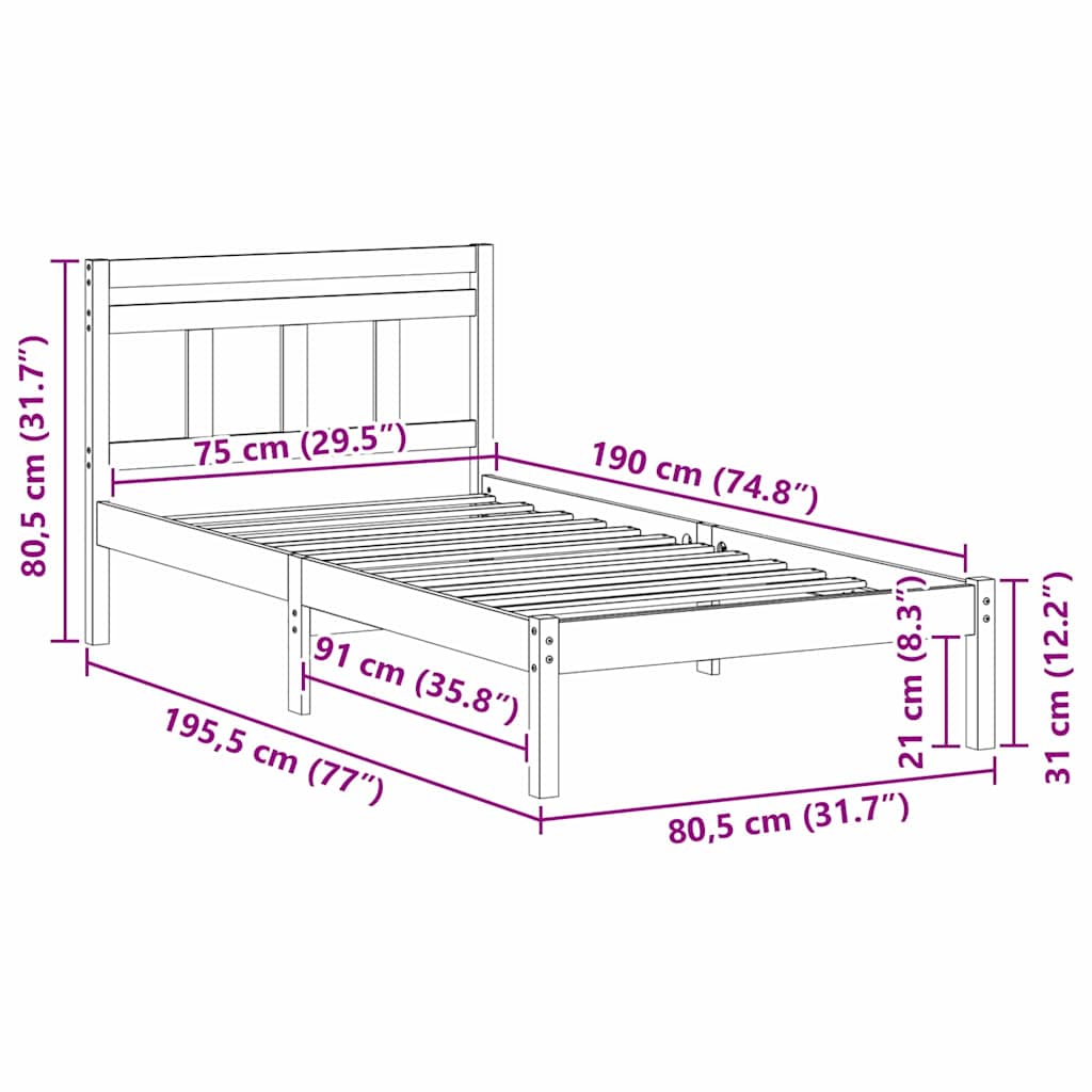 Sengestamme Brun 75 x 190 cm Massiv furu