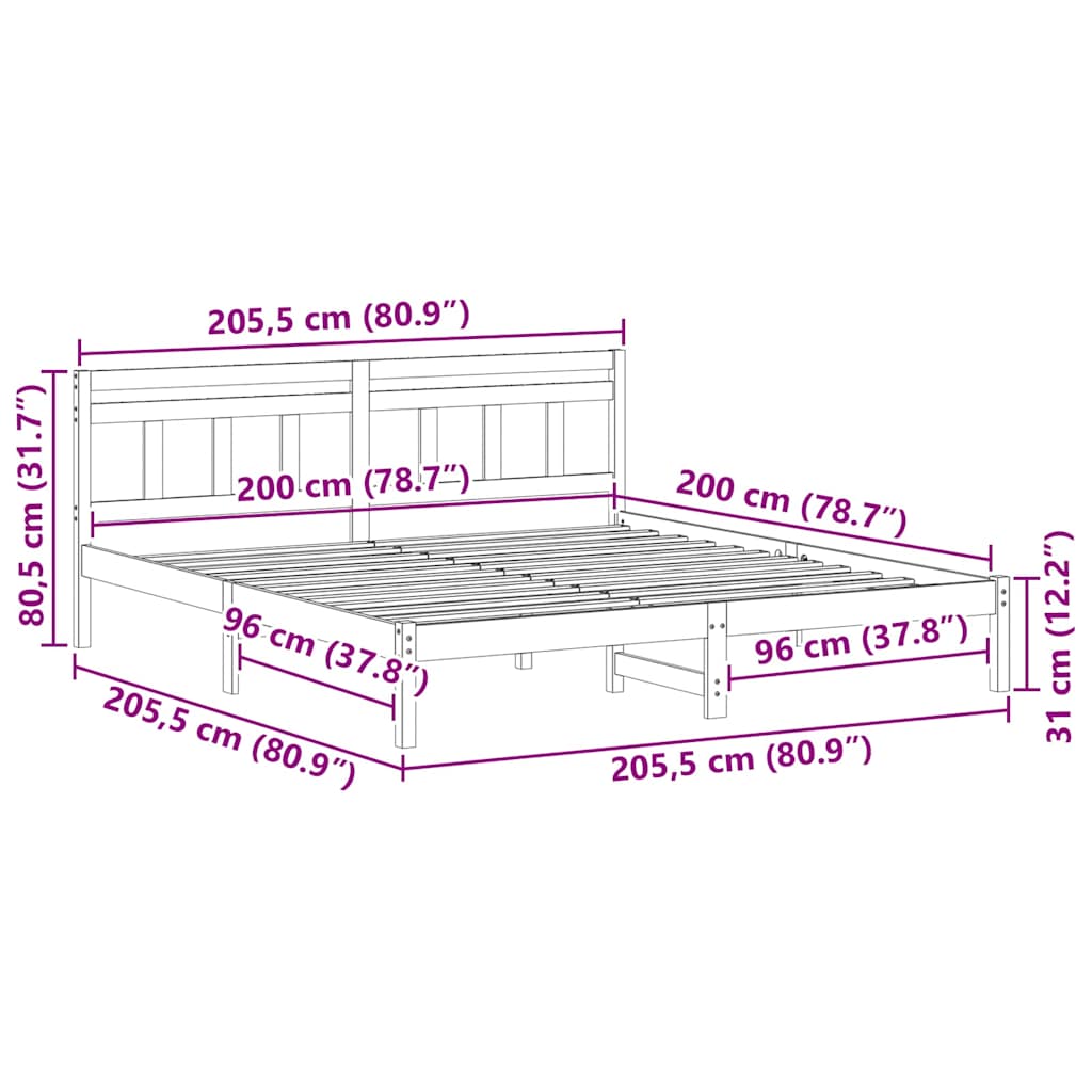 Sengestamme Hvit 200 x 200 cm Massiv furu