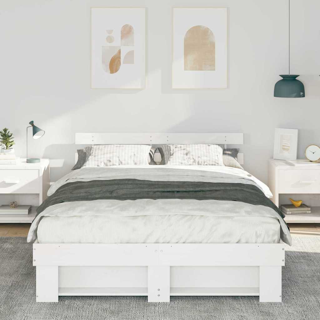 Sengestamme med hodegjerde Hvit 140 x 200 cm Massiv furu