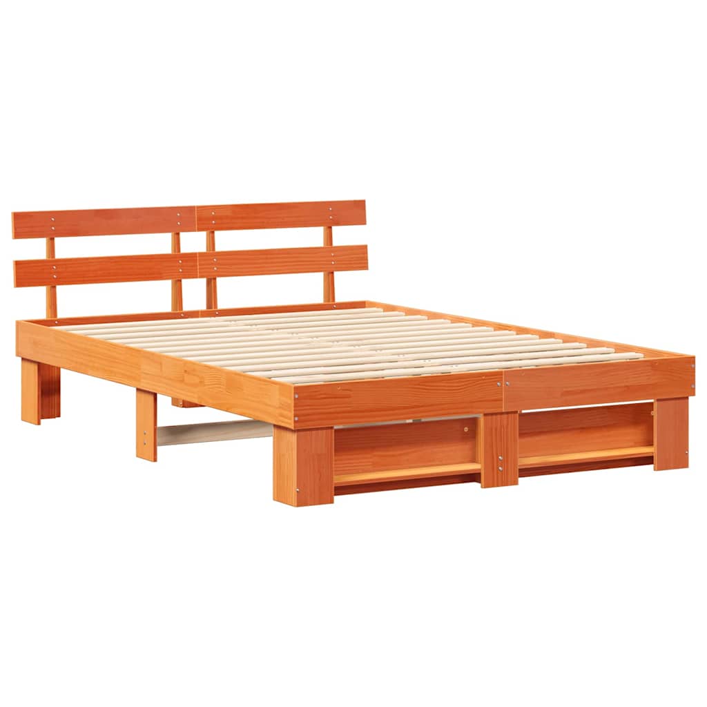 Sengestamme med hodegjerde Vokset Brun 140 x 200 cm Massiv furu