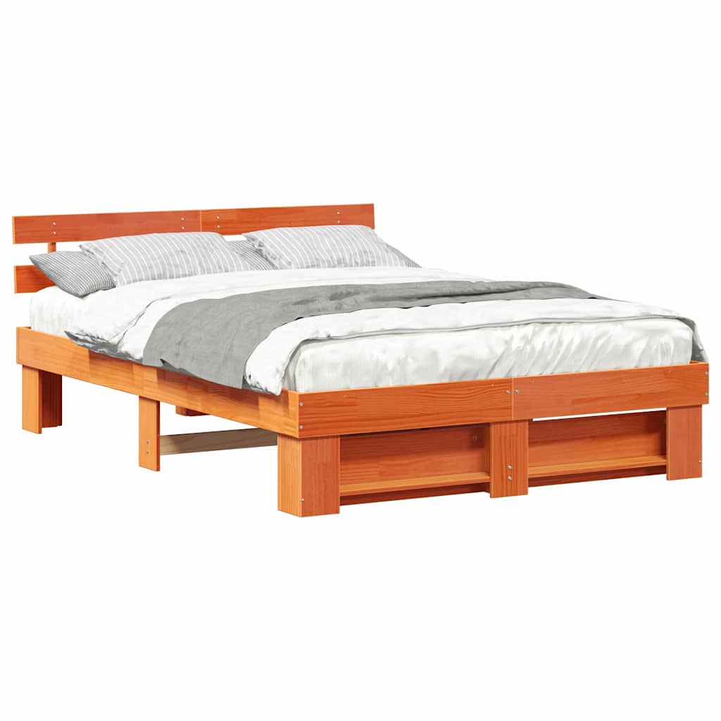 Sengestamme med hodegjerde Vokset Brun 140 x 200 cm Massiv furu