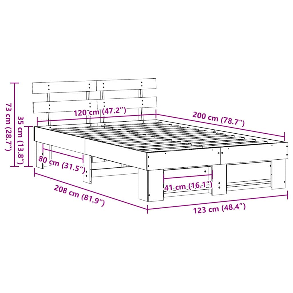 Sengestamme med hodegjerde Voksbrun 120 x 200 cm Heltre furu