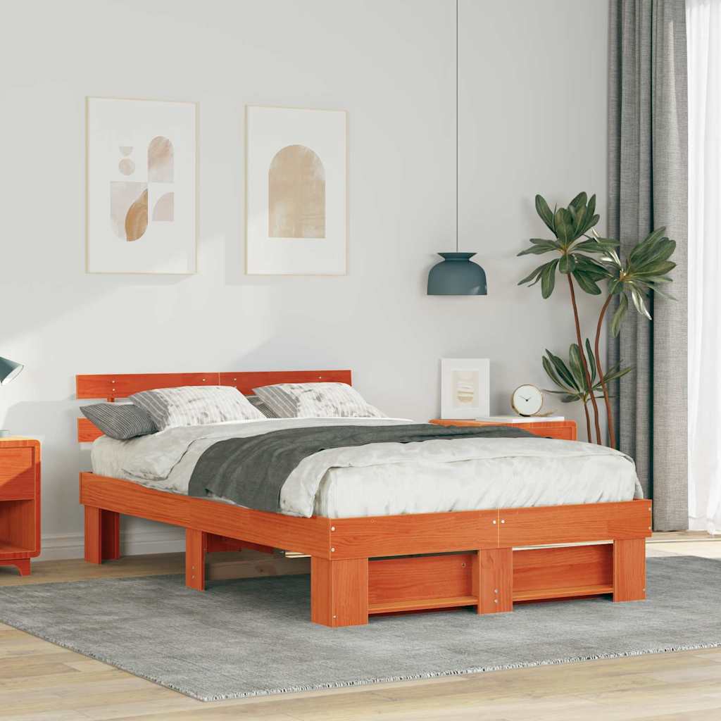 Sengestamme med hodegjerde Vokset Brun 140 x 190 cm Massiv furu