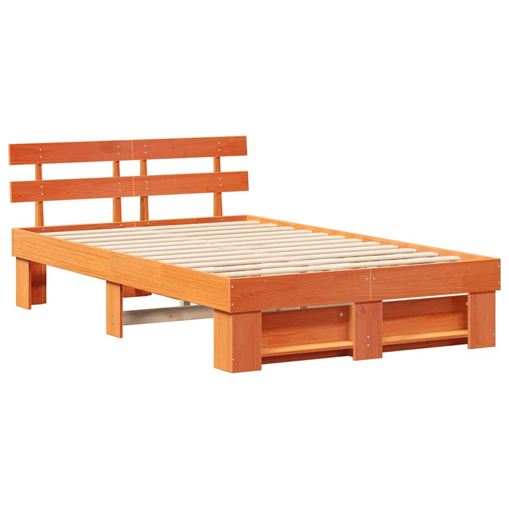Sengestamme med hodegjerde Vokset Brun 140 x 190 cm Massiv furu