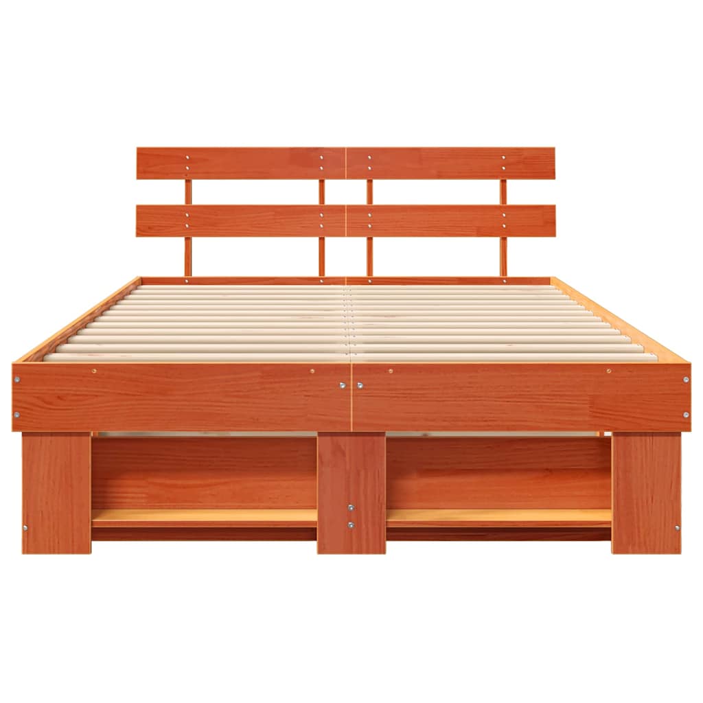 Sengestamme med hodegjerde Vokset Brun 140 x 190 cm Massiv furu