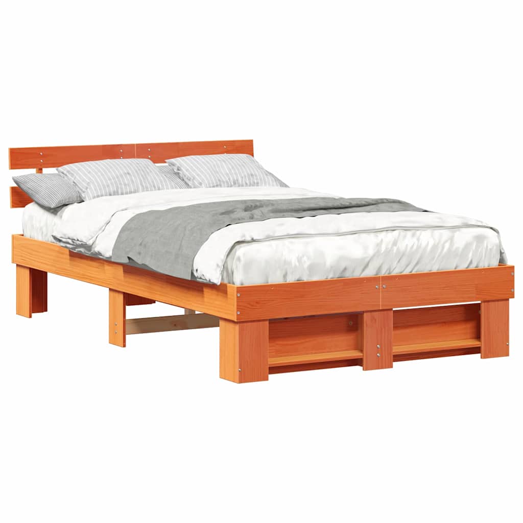 Sengestamme med hodegjerde Vokset Brun 140 x 190 cm Massiv furu