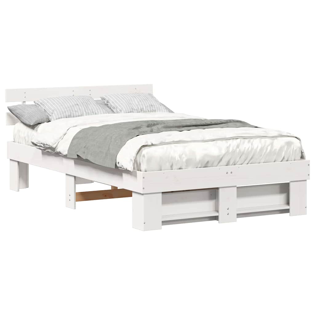 Sengestamme med hodegjerde Hvit 135 x 190 cm Massiv furu