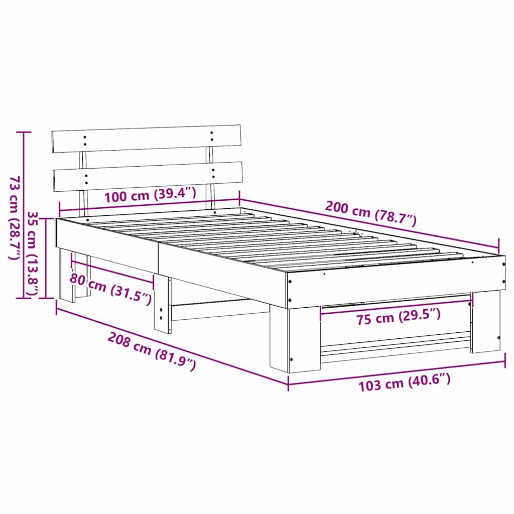 Sengestamme med hodegjerde Vokset Brun 100 x 200 cm Massiv furu