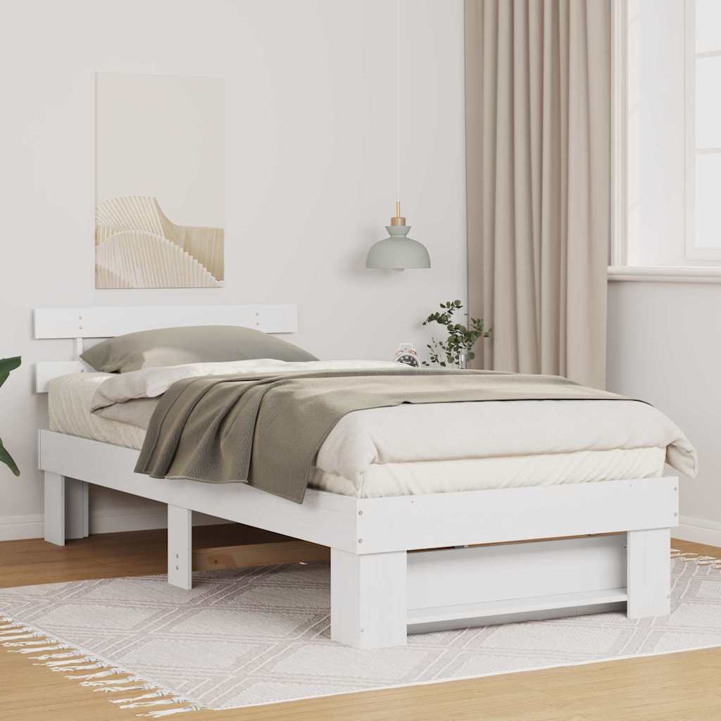 Sengestamme med hodegjerde Hvit 90 x 200 cm Massiv furu