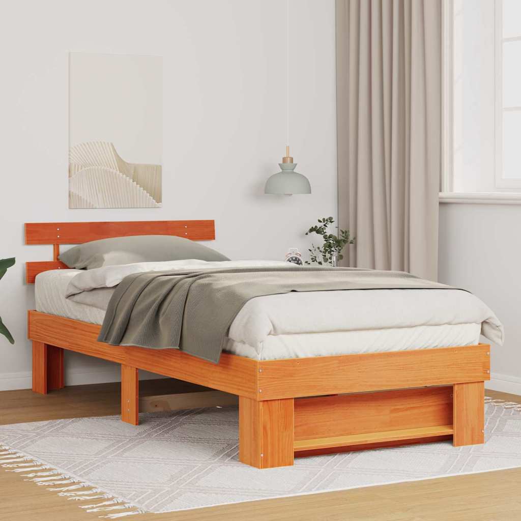 Sengestamme med hodegjerde Voksbrun 90 x 200 cm Heltre furu