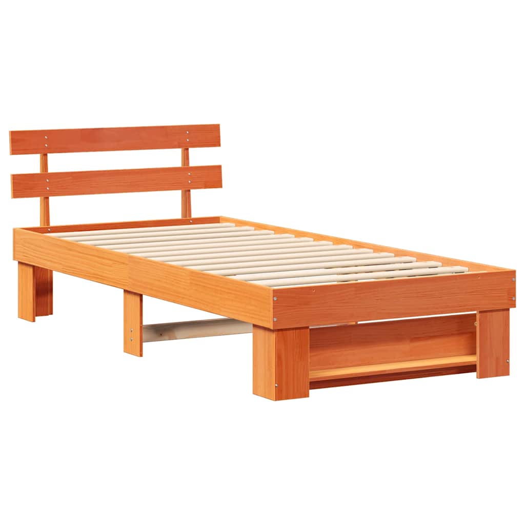 Sengestamme med hodegjerde Voksbrun 90 x 200 cm Heltre furu