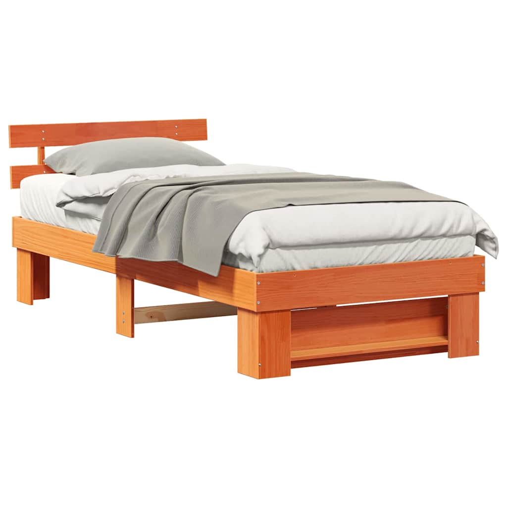 Sengestamme med hodegjerde Voksbrun 90 x 200 cm Heltre furu