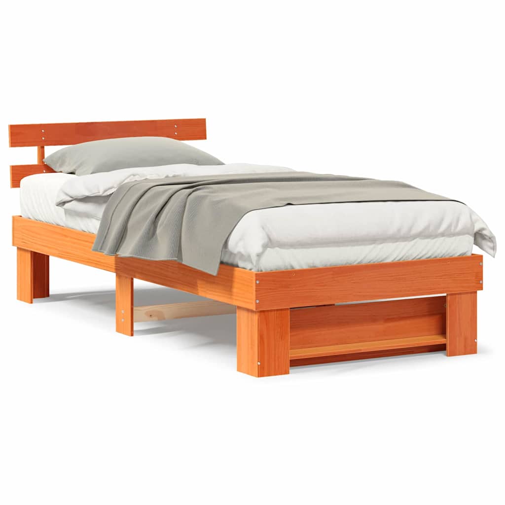 Sengestamme med hodegjerde Voksbrun 75 x 190 cm Heltre furu