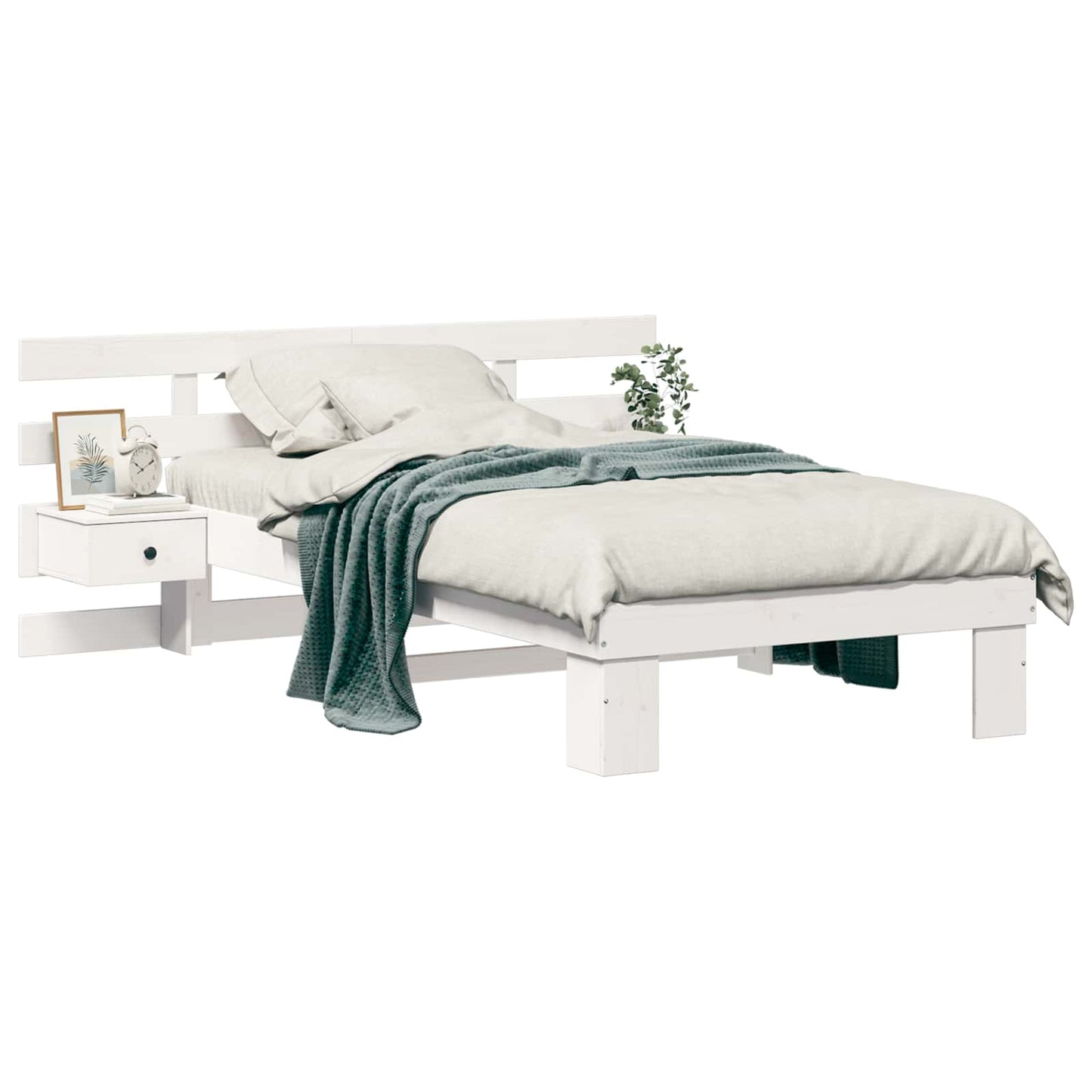 Sengestamme med hodegjerde Hvit 90 x 190 cm Massiv furu