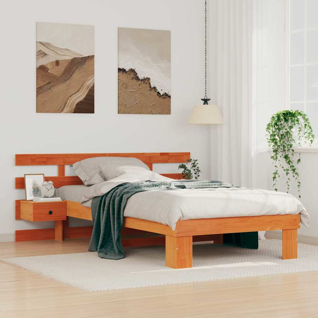 Sengestamme med hodegjerde Voksbrun 75 x 190 cm Heltre furu