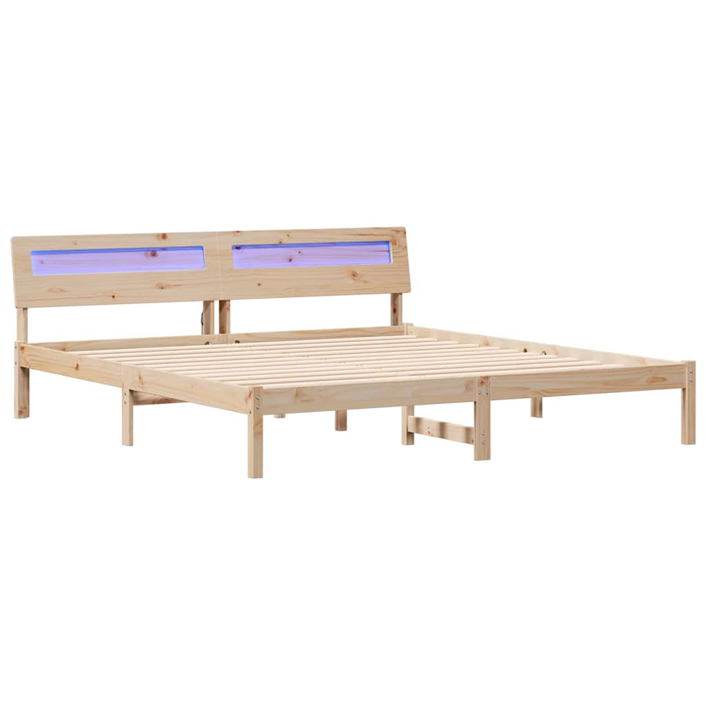 Sengestamme med LED -stripelys Brun 180 x 200 cm Heltre furu
