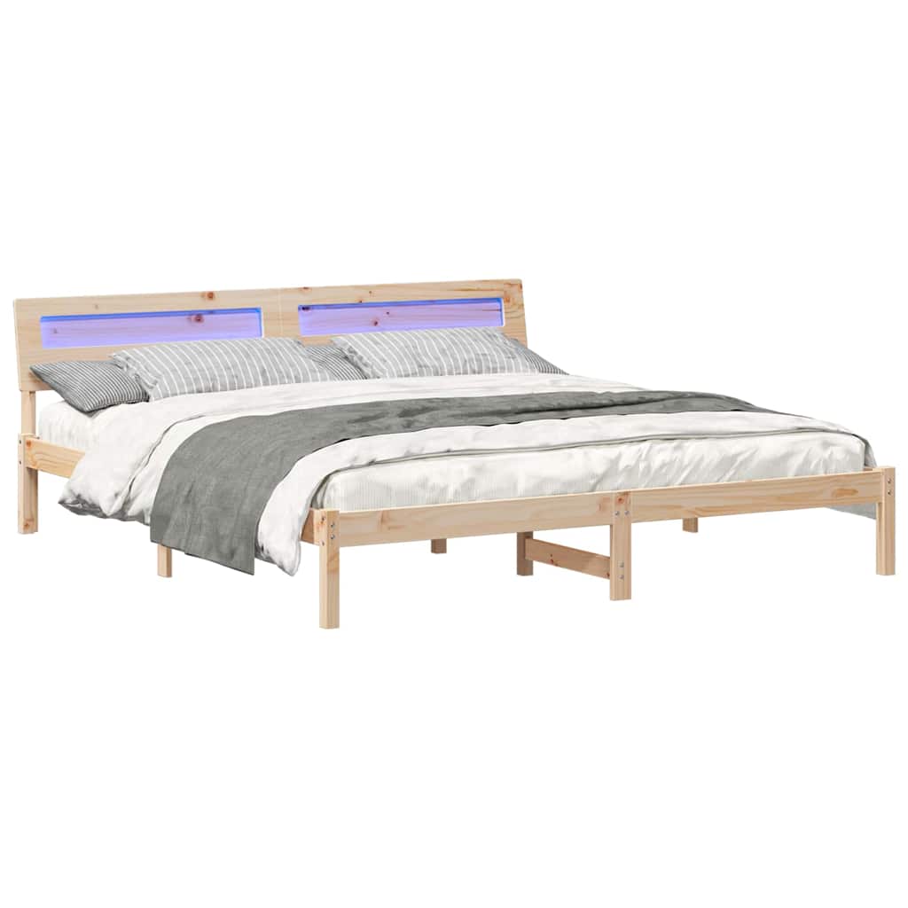 Sengestamme med LED -stripelys Brun 180 x 200 cm Heltre furu