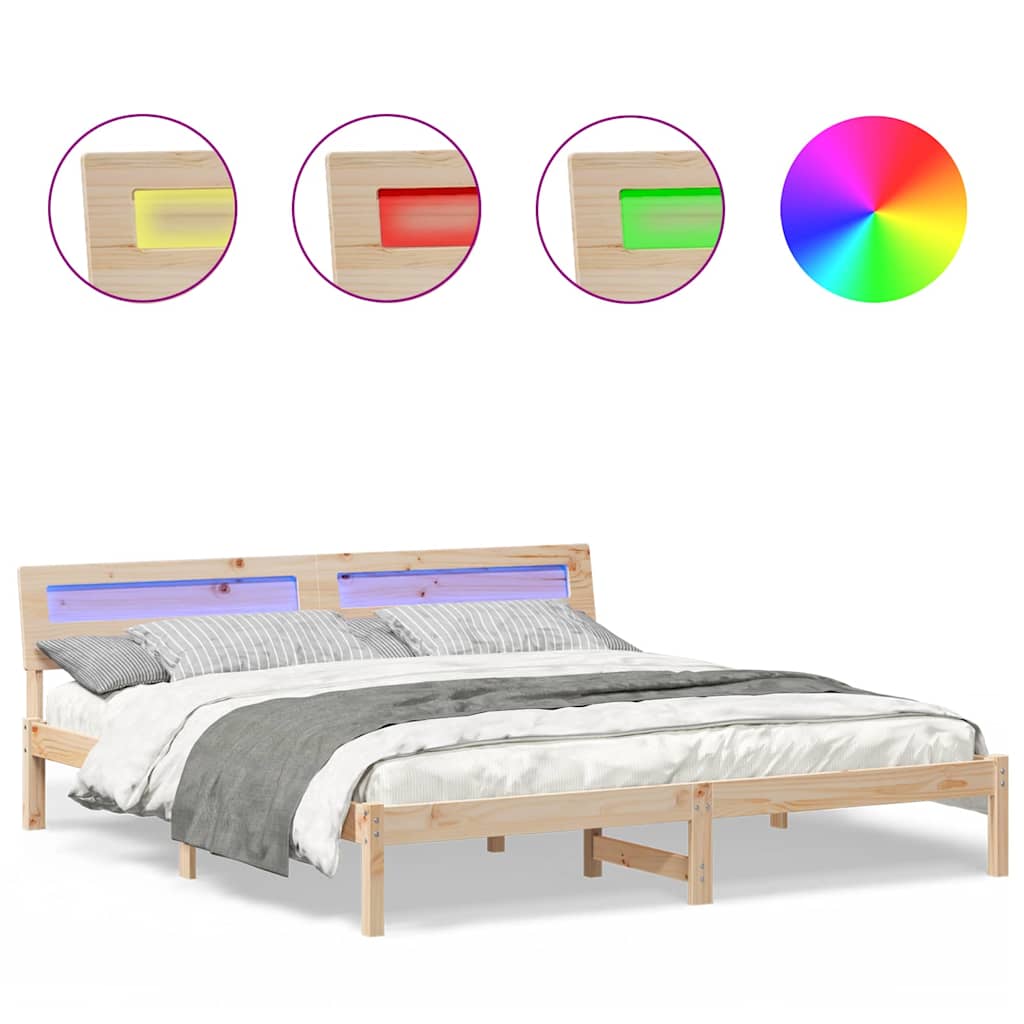 Sengestamme med LED -stripelys Brun 180 x 200 cm Heltre furu