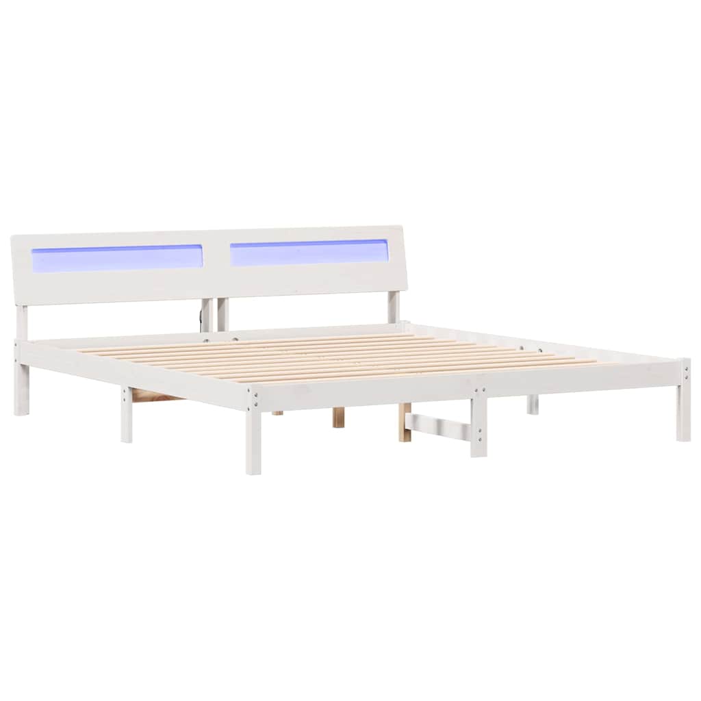 Sengestamme med LED -stripelys Hvit 180 x 200 cm Heltre furu