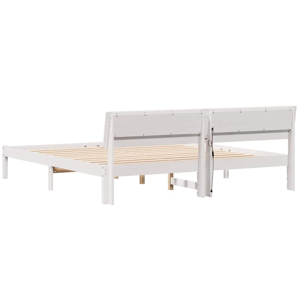 Sengestamme med LED -stripelys Hvit 180 x 200 cm Heltre furu