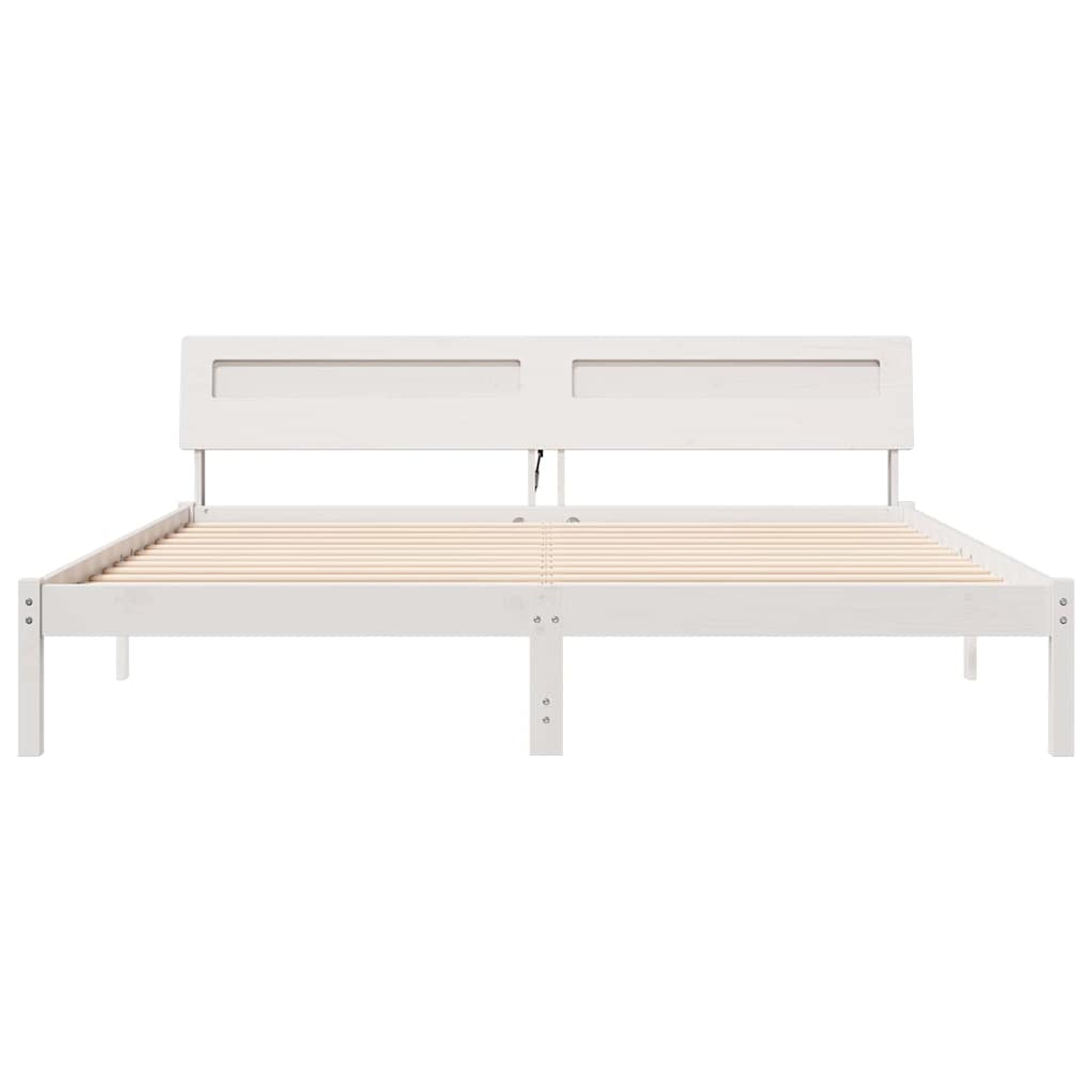 Sengestamme med LED -stripelys Hvit 180 x 200 cm Heltre furu