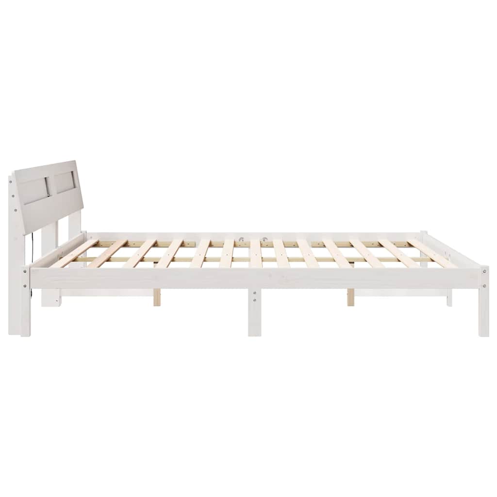 Sengestamme med LED -stripelys Hvit 180 x 200 cm Heltre furu
