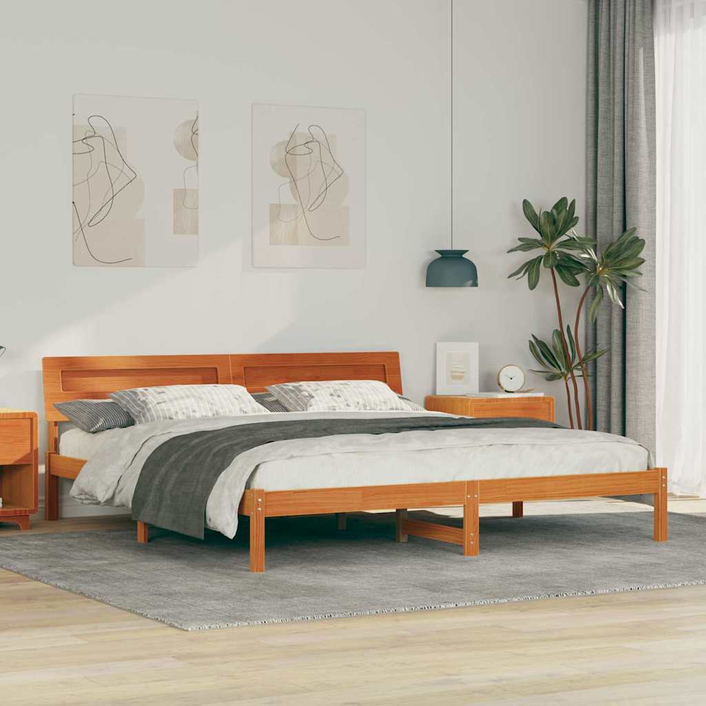 Sengestamme med hodegjerde Voksbrun 180 x 200 cm Heltre furu